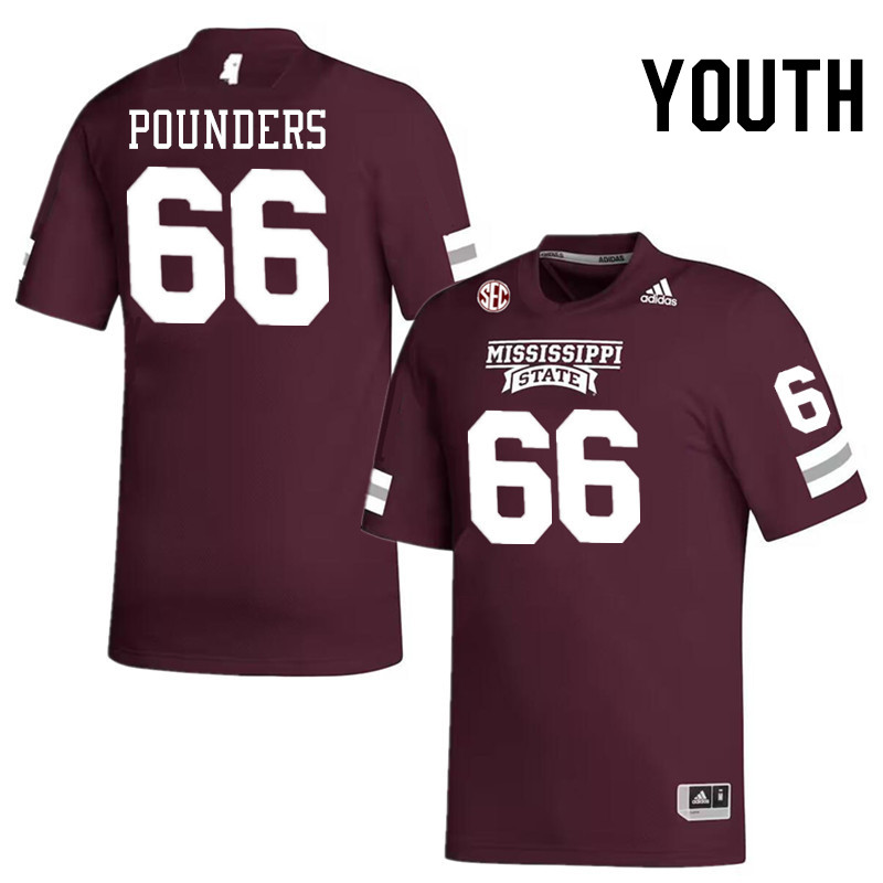 Youth #66 Makylan Pounders Mississippi State Bulldogs College Football Jerseys Stitched-Maroon